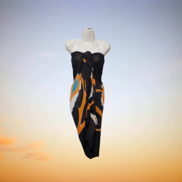 Cover Up Handpainted Cover-up, Halter Strapless Wrap Dress Cotton Batik Coverups - Picture 4 of 7